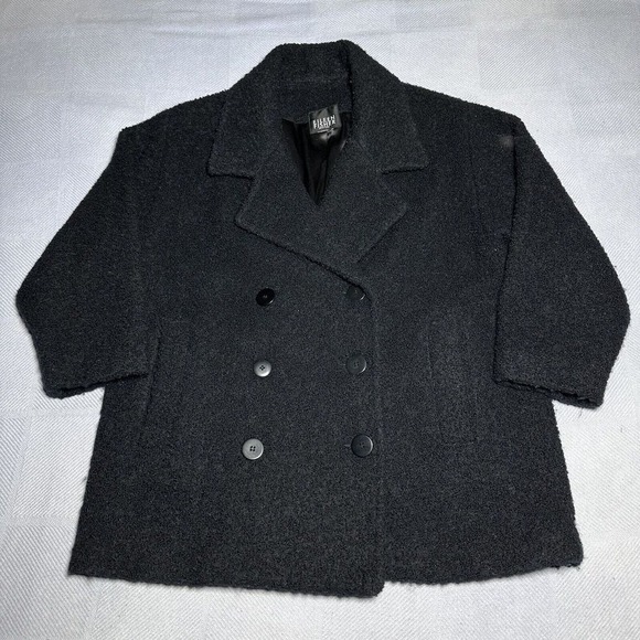 Eileen Fisher Jackets & Blazers - Eileen Fisher Pea Coat‎ Womens M/L Black Double Breasted Wool Boucle Textured